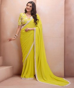Saree de seda con blusa Georgette elegante para boda y fiesta Ropa nupcial elegante India - Product Image 1