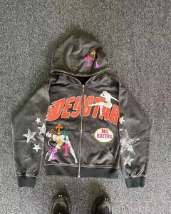 Sudadera con capucha personalizada de fábrica con logo serigrafiado, bordado con cremallera, sin cordones, lavado ácido, doble capucha, rizo francés, rayas, 100% algodón, invierno - Product Image 2