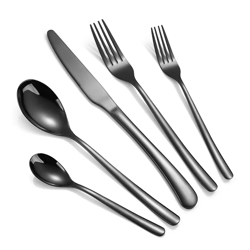 Set alat makan meja penuh kualitas tinggi, alat makan pisau stainless steel hitam 4 buah