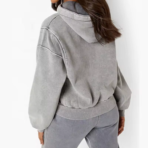 Sudadera con capucha de algodón vintage personalizada al por mayor sudaderas con capucha lavadas ácidas para mujer populares French Terry - Product Image 2