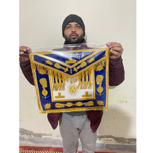 ผ้ากันเปื้อนพิธีกรรมเมสัน ผ้ากันเปื้อนพิธีกรรมเมสันระดับผู้เชี่ยวชาญ ผ้ากันเปื้อนพิธีกรรมเมสันสีน้ำเงิน ปักลายด้วยมือสีทอง ผ้ากันเปื้อนพิธีกรรมเมสันฟรีเมสัน ด้านในสีน้ำเงิน - Product Image 6