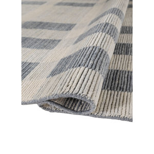 Tapis en laine tissé à la main géométrique classique bleu Contour HWL-450, tapis rectangulaire pour salon, pour la décoration de la maison, pour une utilisation dans le couloir - Product Image 2