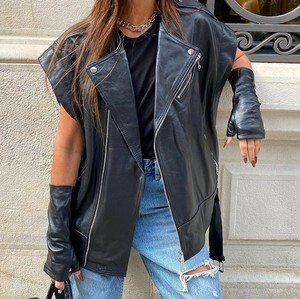 Chaleco de Moda Hip Hop para Mujer, Chaleco de Cuero Auténtico con Cremallera, Fabricante Mayorista, Chalecos de Diseño Elegante para Mujer - Product Image 6