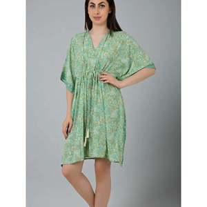Women's Luxury Boho Chic Summer Kaftan Silk Blend Short <b>Dress</b> Loose Fit Beach Coverup Mini <b>Dress</b> for Lounge Wear for Swimwear - Product Image 5