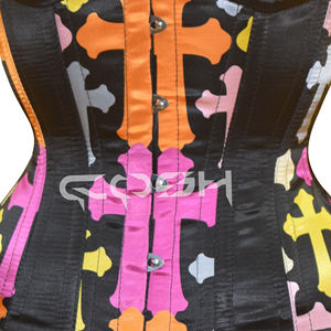 Corsé Moldeador de Cintura Overbust de Satén Negro con Estampado Cruzado OEM/ODM - Product Image 3