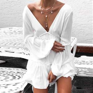 Crape en tissu à la mode pour femmes, sexy, col haut, styliste, à volants, manches longues, tunique pour dames - Product Image 4