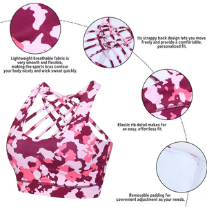 สปอร์ตบราออกกำลังกายสำหรับผู้หญิงสีทึบมีโลโก้ด้านหน้าเสื้อใส่เล่นโยคะฟิตเนสเสื้อสายรัดด้านหลัง - Product Image 5