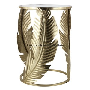 Table d'appoint décorative en métal avec base en marbre et plateau en bois Forme ronde Table d'appoint Design luxueux Look royal - Product Image 3