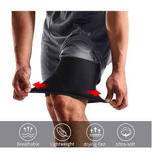 Pantalones cortos de entrenamiento de gimnasio atléticos para hombres, estilo informal, doble capa, poliéster, Color sólido, respetuosos con el medio ambiente, pantalones cortos deportivos para correr - Product Image 4