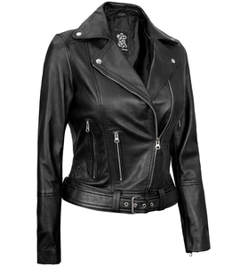 Nouvelle arrivée Original veste en cuir véritable pour femmes classique agneau à la mode varsity veste motard moto veste imperméable - Product Image 5