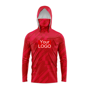 Sudadera con Capucha de Manga Larga para Hombre, con Estampado Geométrico Gris y Rojo, Protección UV, Secado Rápido, para Pesca, con Logotipo Personalizado OEM en la Parte Delantera - Product Image 6