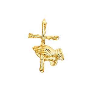 Divine Classic 14K Or Jaune Prier Main Christian Crucifix Croix Pendentif Spirituel Religieux Bijoux avec Zircon Enfants - Product Image 1