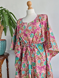 ชุดกิโมโนสำหรับคุณแม่ทำจากผ้าฝ้ายแท้พิมพ์ลายดอกไม้สวมใส่สบายระบายอากาศได้ดีสำหรับฤดูร้อนฤดูใบไม้ร่วง - Product Image 5