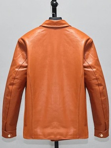 Manteau en cuir véritable pour homme, veste en cuir de vachette naturelle, vêtements de printemps et d'automne, orange XXL, nouvelle collection - Product Image 2