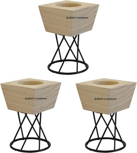 Soporte de luz de té de vela de madera de pino de forma cuadrada con soporte de Metal resistente para decoración rústica del hogar, centro de mesa, uso de regalo - Product Image 2