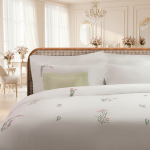 Wholesale Custom Cotton Satin Bedding Sets Embroidered Pretty Flowers <b>Duvet</b> <b>Cover</b> Pillowcases Wearable for Home Hotel Wedding - Product Image 1