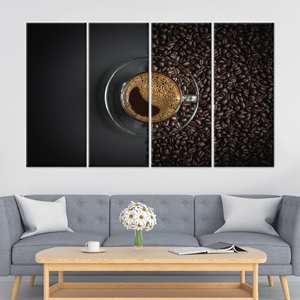 Lienzo de póster moderno y elegante: arte impreso de taza de café para decoración del hogar, 4P: estirado sobre lienzo - Product Image 1