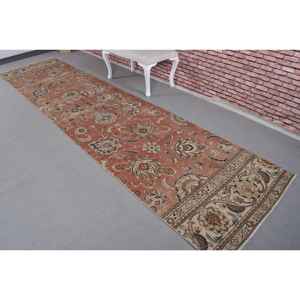 0.3x13.9 ft Vintage Rug, Turkish <b>Runner</b> Rug, <b>Red</b> Green Floral Rug - Product Image 2