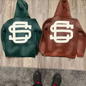 เสื้อฮู้ดแบบมีซิปสำหรับผู้ชายผ้าฟลีซ400gsm ฟอกสีแสงแดดซีดจาง - Product Image 5