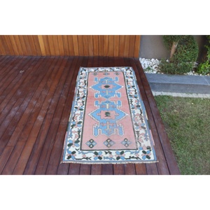 Alfombra Turca de 2.8x6 pies, Alfombra Vintage, Alfombra Azul de Lana del Suroeste - Product Image 1