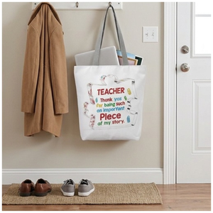 Sac fourre-tout en toile avec motif « Teacher Appreciation Piece of Story », sac à bandoulière réutilisable pour les courses, cadeau amusant pour la salle de classe, usage quotidien, 27x37cm - Product Image 2