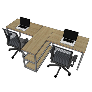 HBMN021 Minimalist Melamine Cluster <b>Desk</b> for 2 People L-Shaped Office Furniture with Shelving for Side-By-Side <b>Work</b> - Product Image 4