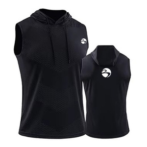 <b>Men's</b> Casual Jersey Waistcoat with Loose Hood Quick-Drying Breathable <b>Sleeveless</b> T-Shirt Front Puff Printing Logo Fitness Ideal - Product Image 6