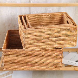 Square Woven Rattan <b>Basket</b> Handmade Natural <b>Wicker</b> Storage <b>Basket</b> for Home & Kitchen - Product Image 5