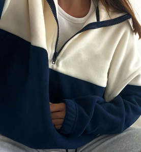 Sudadera con capucha y media cremallera para mujer, sudadera informal de manga larga de gran tamaño con forro polar y logotipo personalizado, venta al por mayor de OEM - Product Image 2