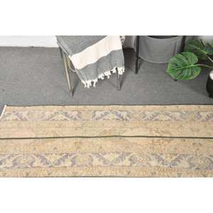 พรมตุรกีโบราณ1.8 x 10.3ft เบจสีฟ้าทำด้วยมือผ้าขนสัตว์รูปทรงสี่เหลี่ยมผืนผ้านามธรรมสำหรับห้องนอนเย็บปะติดปะต่อกันห้องโถงน้ำยาง - Product Image 2