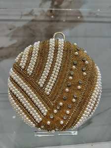 Stylish Round Shape Clutch <b>Bag</b> for Wedding and Parties with Elegant Embroidery <b>Pearl</b> Decoration Perfect Trendy Durable Accessory - Product Image 4