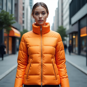 เสื้อแจ็คเก็ตบุนวมแบบถักสำหรับผู้หญิงเสื้อโค้ทผ้าบุนวมกันลมระบายอากาศมีซิปสีทึบ - Product Image 3