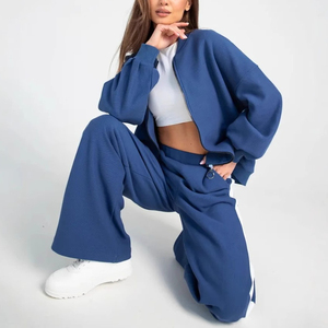 Chándal con logotipo personalizado de alta calidad 2022, conjunto de 2 piezas con hombros caídos, venta al por mayor, precio barato, ropa de entrenamiento para correr, chándales para mujer - Product Image 2