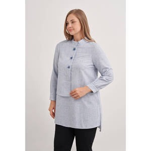 Túnica Transpirable con Cuello Mandarín Bordado para Mujer de Oficina, Vestido Casual hasta la Rodilla con Cierres y Detalles Calados, Talla XS - Product Image 3