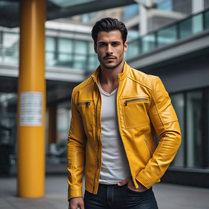 เสื้อแจ็กเก็ตหนังผู้ชายสีทึบคอตั้งกระเป๋ามอเตอร์ไซด์เสื้อแจ็กเก็ตหนังแฟชั่นสไตล์สตรีท - Product Image 1