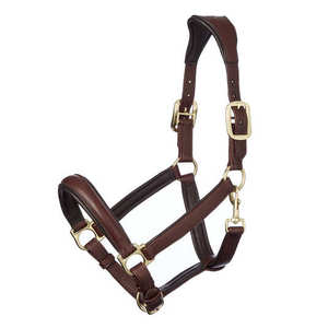 Collares de cabeza de cuero anatómico con hebilla de doble corona Halter marrón con herrajes de latón plateado - Product Image 4