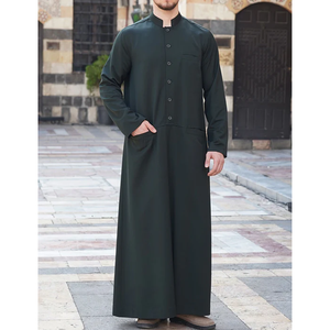 Hombres islámicos sauditas Thobe manga larga Jubba tela suave cómoda túnica musulmana árabe ropa - Product Image 6