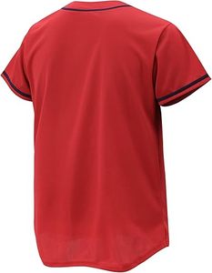 Maillot de baseball rouge pour homme, manches courtes, col en V, boutonné, couleur unie, tissu respirant, vêtements de sport, coupe classique, taille adulte - Product Image 2