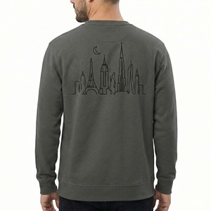 Nouvelle Arrivée Mode Hiver Décontractée Coupe Classique Sweat-shirt Homme en Polaire 100% Coton Imprimé Unique Ligne de Horizont Urbain Manches Longues Col Rond - Product Image 6