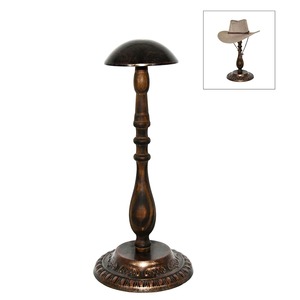 Vintage Bronze <b>Metal</b> & Wood Tabletop Hat Stand Rustic Brown Hat Holder from India Bronze <b>Metal</b> Base with Wooden Stem - Product Image 5