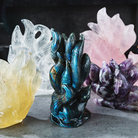 Sculptures de renard à neuf queues en quartz rose de haute qualité dans divers matériaux, cristal de quartz à vendre