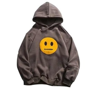 Sudadera Unisex con Símbolo de Sonrisa Bordado, Diseño Gráfico de Cara Natural Amarilla, Bolsillo en la Manga, Puños Acanalados, Invierno, 100% Algodón, Ropa Urbana - Product Image 3