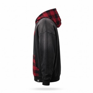 Hoodie personnalisé effet délavé, en flanelle à carreaux, 400 GSM, épais, à épaules tombantes, style streetwear, vente en gros OEM - Product Image 3
