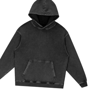 Sudadera con capucha negra lavada con ácido, ropa de calle de gran tamaño, Jersey de algodón Unisex pesado, sudadera con capucha, Top informal Vintage holgado - Product Image 2