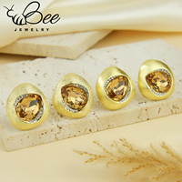 Anting-anting berlian imitasi berlapis emas 14K anti-korosi, cantik, unik, batu cokelat besar, modis untuk wanita