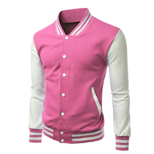 Vestes d'université blanche rose clair de haute qualité à col montant Logo personnalisé Baseball Letterman Vente en gros d'usine de style High Street - Product Image 1
