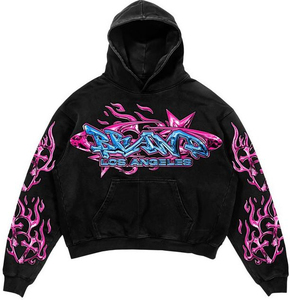 Ensemble survêtement à capuche et pantalon de survêtement évasé avec strass personnalisé délavé à l'acide imprimé de partout - Product Image 2