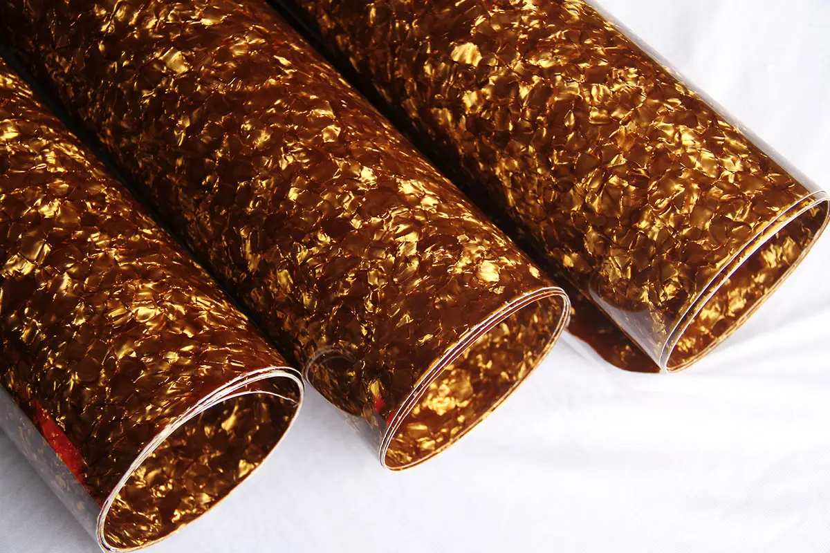 Bright gold pearl patterned music drum wraps veneer celluloid sheet for guitar pick guard accordion acrylic plywood sheet