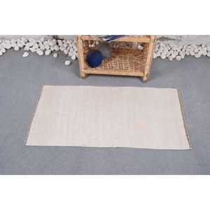 Turkish Rug, Small 1.7x3.3 ft Vintage Rug, Beige <b>Brown</b> Moroccan <b>Wool</b> Rug - Product Image 2