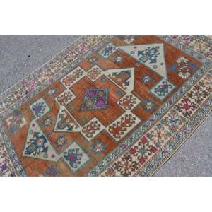 Alfombra turca vintage clásica naranja azul 4,8x7,7 pies Patchwork rectángulo lana poliéster látex respaldo para sala de estar dormitorio - Product Image 5